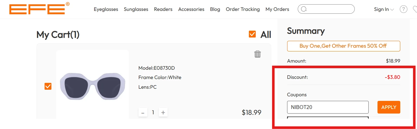 Use Discount Code NIBOT20 for 20% OFF Sitewide at EFE Glasses